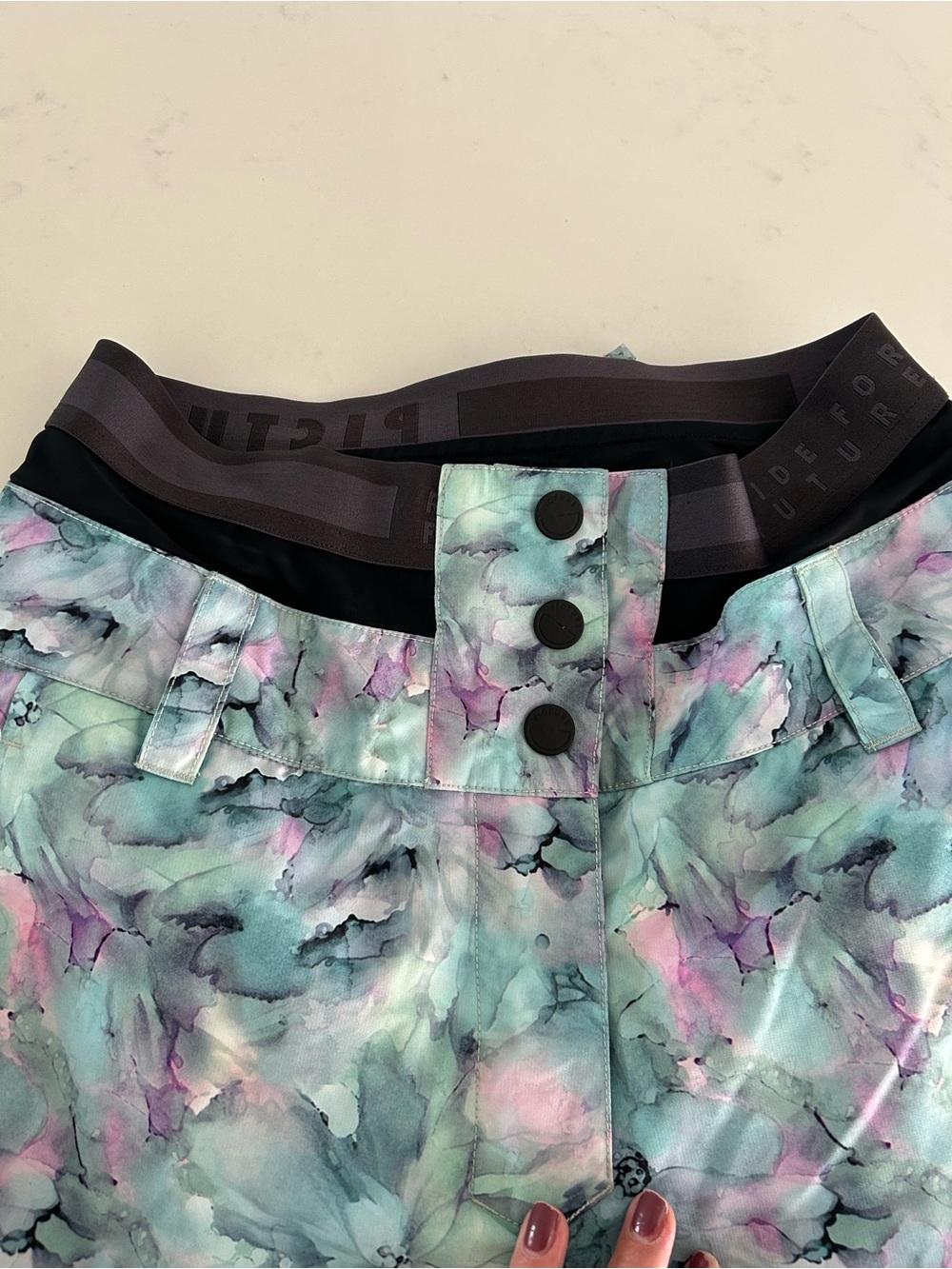Picture Marble Print Snow Pants in Mint & Pink
